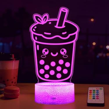 Imagem de Boba Tea Luz noturna, lâmpada Boba, lâmpada de ilusão 3D com controle remoto, 16 mudanças de cor, temporizador, modo de piscar RGB, regulável - presentes Boba para mulheres e meninas