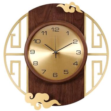 Imagem de XFNVXC Relógio de parede decorativo chinês de madeira maciça relógio de parede para sala de estar relógio de parede doméstico perpétuo/D/47 * 47 cm (D 47 * 47 cm)