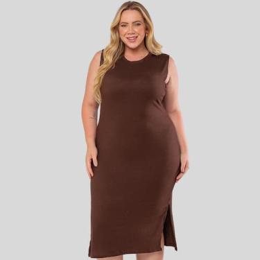 Imagem de Vestido Regata Canelado Plus Size ML - Mayara Manzano, G1, Marrom