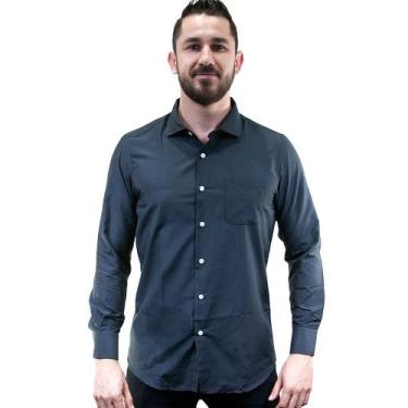 Imagem de Camisa Social Masculina Lisa Manga Longa Camisaria Colombo Preto, 3