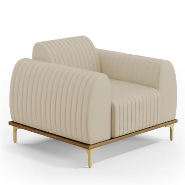 Imagem de Poltrona Decorativa Base De Madeira e Pés Metalizado D'Ouro Molino D02 Corano Bege C-26 - Lyam Decor