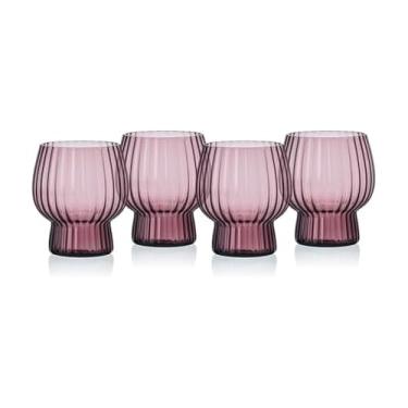 Imagem de Mikasa Copos de suco de bebida Phoebe Modern 400 ml Optic Double Old Fashioned Rocks, conjunto de 4, lilás