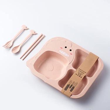 Imagem de Generic Talheres Infantis, Cantos Arredondados PP Bordas Alargadas Placas de bebê Divididas para bebê do Jardim de Infância (Rosa (Conjunto de Quatro Pratos))