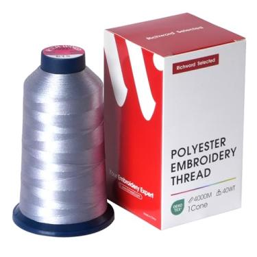 Imagem de Linha de bordado cinza selecionada Richword 4000M (4374Y) 40WT fio de poliéster para várias agulhas comerciais e máquina de bordar de agulha única 0615