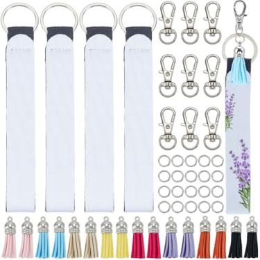 Imagem de SOFPLATE 16 conjuntos de 68 peças de chaveiros de pulso de sublimação em branco kit de fabricação de chaveiro com borla colorida para presentes de aniversário, lembrancinha de festa, artesanato