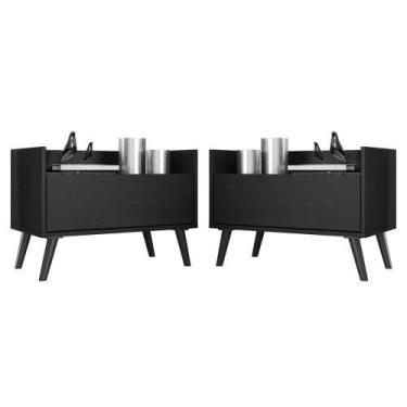 Imagem de Kit com 2 Mesas de Cabeceira 60 Cm com Pés Retrô Preta - MULTIMOVEIS
