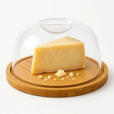 Imagem de 2X Porta Queijo Queijeira Prato Bambu Tampa Acrílica Suporte