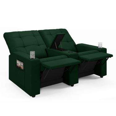 Imagem de Poltrona Do Papai Reclinável Cinema 2 Lugares Manual Baú Usb Haifa F05 Veludo Verde E - Lyam Decor