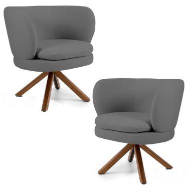 Imagem de Kit 02 Poltronas Decorativas Melissa Base Giromad Giratória C-416 Linho Cinza Escuro - Domi