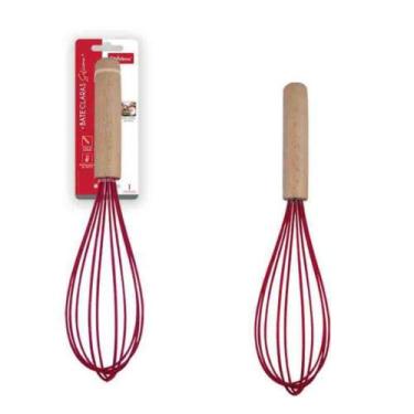 Imagem de Batedor de ovos silicone cabo madeira madie kitchen vermelho - WellMix