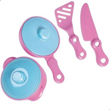 Imagem de Kit Cozinha 2 Panelas + Utensílios Sortidos Kids Brinquedo Infantil Zu
