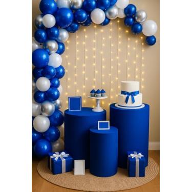 Imagem de Trio Capa Cilindro Festa Decorativas em Helanca Sublimada para Mesa Principal, OPPS® (Azul Royal)