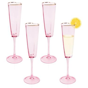 Imagem de Surakey Pacote com 4 taças de champanhe em forma de coração de casamento, taças de martini, cupê rosa, taças de vinho com borda dourada para chá de panela, celebrações, artigos de festa de aniversário