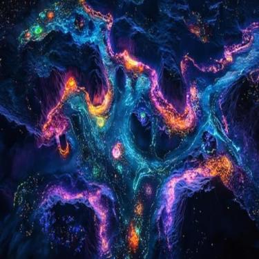 Imagem de Quadro Decorativo Digital Arte Abstrata Neon Paisagem Luminescente para Interior 30x30cm