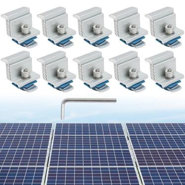 Imagem de 10 peças de braçadeira de extremidade de painel solar ajustável de 30 a 50 mm, suportes de montagem de painel solar de alumínio com parafusos e chave inglesa, para Unistrut, telhado de metal, telhado
