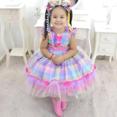 Imagem de Vestido infantil Festa Junina São Joao Quadrilha Xadrez Luxuoso