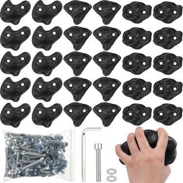 Imagem de Soulchen 30 Pcs Rock Climbing Holds for Climber 3 Shapes Extra Large Rock Climbing Stone Wall Grips with Wrench, Screw for Indoor and Outdoor Playground Backyard Park (Black Classic Style)