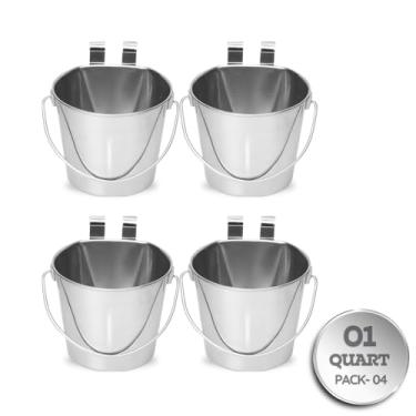 Imagem de AASPIRE PETS Balde de água de aço inoxidável de 1 litro com gancho duplo | Serve para gaiolas de canis para pendurar | Baldes resistentes para pequenos animais de estimação, cães, gatos, baldes de