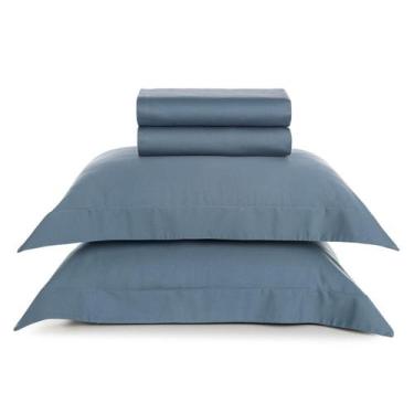 Imagem de Jogo de cama Queen 100% algodão Egípcio 300 Fios Karsten 4Pç, Bossa Az