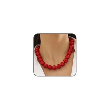 Imagem de GIGB PBDK Gargantilha feminina grossa com contas vermelhas de 16 mm, ajustável, boêmio, grande, contas de acrílico, gargantilha exagerada com contas brilhantes, joias modernas, Large, Metal, Sem Pedra