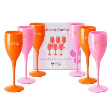 Imagem de Velfli Taças de champanhe acrílicas – copos de plástico coloridos e reutilizáveis para bar Mimosa, brunch, casamentos, festas – pacote com 6 cores mistas (laranja e rosa)