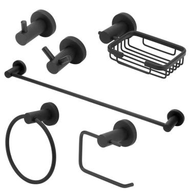 Imagem de Kit Acessórios Banheiro Inox Preto/Black 6 Peças Completo