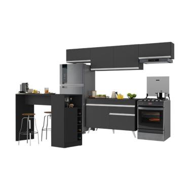 Imagem de Armário De Cozinha Modulado Com Bancada Veneza Multimóveis Mp2212 Preto/branco Preto/branco