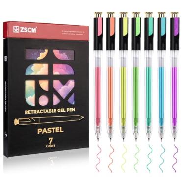 Imagem de ZSCM Canetas de gel pastel retráteis, 7 cores de grande capacidade, sutis e etéreas, canetas de tinta de gel para colorir adultos, caneta colorida de escrita suave de ponta fina de 1,0 mm para