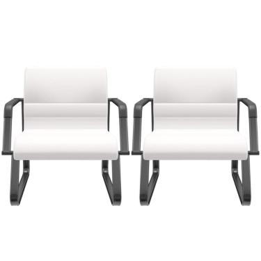 Imagem de Kit 02 Cadeiras De Escritório Recepção Fixa Pés Preto Lev P03 Vinil Branco - Lyam Decor