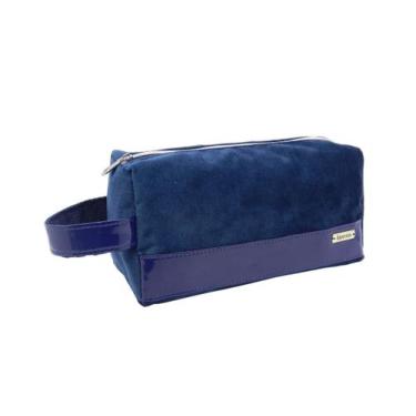 Imagem de Nécessaire Grande Porta Maquiagem Apparatos ONG Veludo Alça, Azul