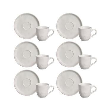 Imagem de Conjunto com 6 Xícaras e Pires para Café Porto Brasil Bio Vit em Stoneware Cinza - 120 ml