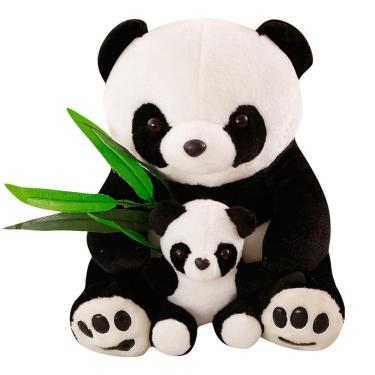 Imagem de Boneco de pelúcia Panda com folha de bambu branca e preta 25cm