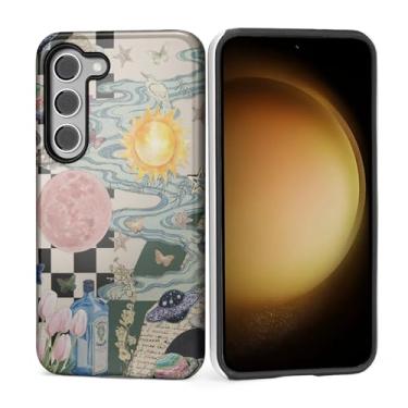 Imagem de MQJCYB Capa para Samsung Galaxy S25, híbrida, resistente, 2 em 1, de corpo inteiro, resistente, à prova de choque, capa brilhante para Samsung Galaxy S25, colagem estética lua e sol