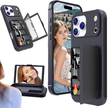 Imagem de Ephoou Capa carteira para Apple iPhone 17 Pro Max com suporte para cartão (3 a 4 cartões) e espelho oculto, proteção contra quedas de grau militar, capa flip protetora robusta para iPhone 17 Pro Max