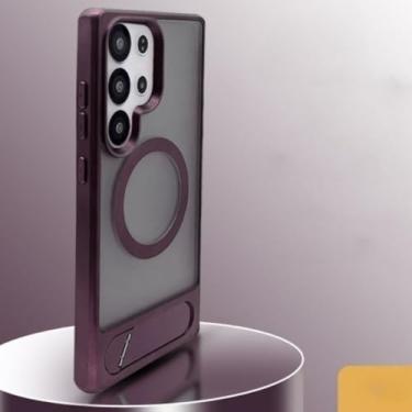 Imagem de Capa para Samsung Galaxy S25 S24 S23 S22 Ultra Plus com suporte e toque suave, compatível com carregamento sem fio magnético (para Galaxy S22 Ultra 5G/Vermelho Vinho)