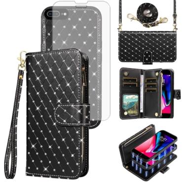 Imagem de Compatível com iPhone 7plus 8plus 7/8 Plus capa carteira com zíper protetor de tela celular alça transversal alça brilhante flip capa de telefone para celular i Phone7s 7s + 7+ 8s 8+ Phones8 7p 8p