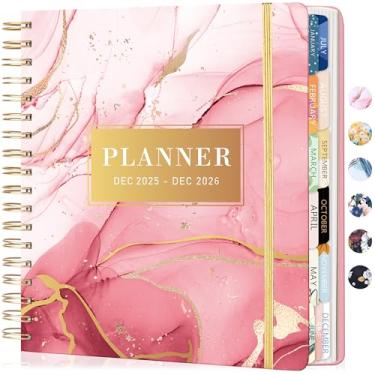 Imagem de CAGIE Agenda 2026 semanal e mensal de capa dura de 13 meses para mulheres com bolsos, agenda grande de mármore rosa com abas adesivas, dezembro de 2025 a dezembro de 2026, 21 x 23,6 cm
