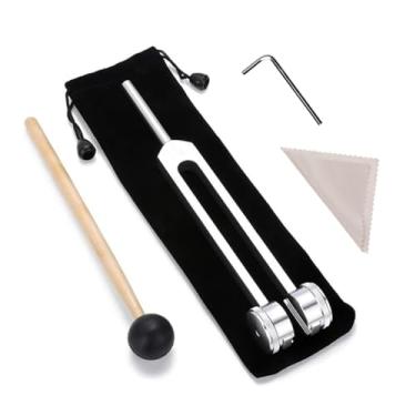 Imagem de Diapasão de 128 Hz para cura, liga de alumínio ponderada com martelo de silicone - Ferramenta de terapia de som para meditação, equilíbrio de chacras e sessões de terapia de vibração