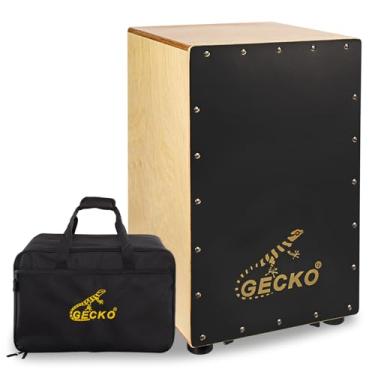 Imagem de GECKO Caixa de cajon caixa de percussão de madeira para instrumento musical, caixa acústica de bateria de bateria com cordas de guitarra ajustáveis internas, pacote de conjunto de bateria cajon