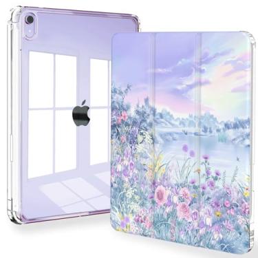 Imagem de Feams Capa para iPad mini 6ª geração, capa fina e leve com três dobras para iPad mini 6 de 8,3 polegadas, capa traseira transparente com suporte para lápis e hibernar/despertar automático para iPad