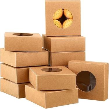 Imagem de 20 caixas pequenas de embalagem de sabonete, 9 x 9 x 4 cm, caixas de papel quadradas brancas, caixa de embrulho de presente com janela transparente redonda para biscoitos de padaria, embalagem de