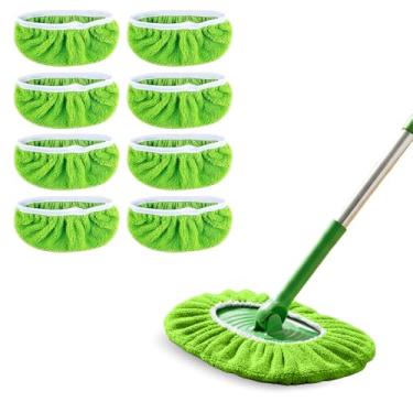 Imagem de Pacote com 8 almofadas de esfregão de microfibra reutilizáveis - panos de limpeza a seco e panos úmidos - Refil de almofadas úmidas laváveis para esfregar pisos (esfregão não incluído), verde