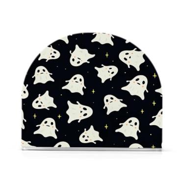Imagem de JUZIHAI Suporte de guardanapo de Halloween Boo para mesa dispensador de guardanapo de acrílico para mesa suporte de lenços independente para cozinha sala de jantar bar festa decoração de casa