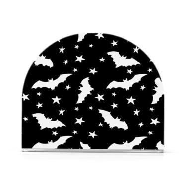 Imagem de JUZIHAI Porta-guardanapos para mesa, morcegos e estrelas de Halloween, dispensador de guardanapo de acrílico, suporte de lenços de mesa independente para cozinha, jantar, bar, festa, decoração de casa