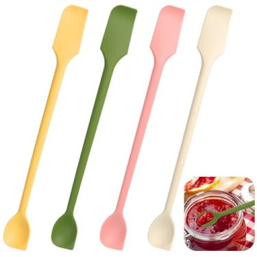 Imagem de 4 peças mini espátulas de silicone de cabeça dupla, multifuncional, pequeno raspador de cozinha, misturador de loção, pequena espátula de beleza, reutilizável para frascos de geleia, frascos de