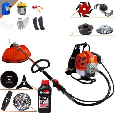Imagem de Máquina de Corta Grama Costal Terra À Gasolina 43cc 1,7HP de Potência Roçadeira Completa Com Carretel Nylon + 7 Opções de Corte + Óleo Toyama 2T + EPI