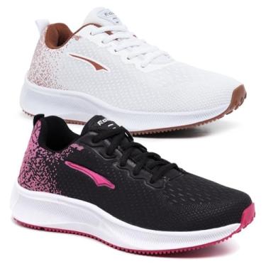 Imagem de Kit 2 Pares Tênis Feminino Caminhada e Academia Corrida Leve Confortavel (Branco e Preto, BR, Adulto, Numérico, 36)