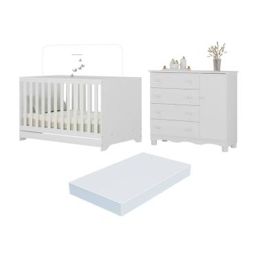 Imagem de Berço Americano 3 em 1 com Colchão Incluso e Cômoda 1 Porta 4 Gavetas Dengo Multimóveis MP4698