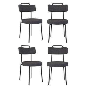 Imagem de Kit 04 Cadeiras Sala De Jantar Kobe Estofada Com Encosto Linho Grafite - Desk Design
