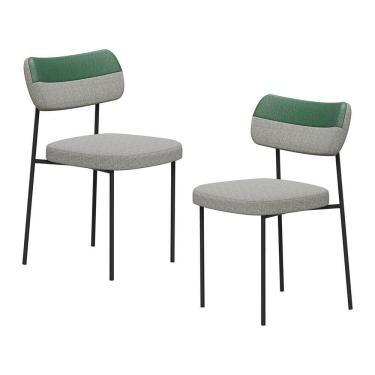 Imagem de Kit 02 Cadeiras Sala De Jantar Lila Estofada Com Encosto Couríssimo Verde Linho Cinza - Desk Design